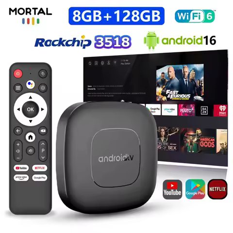 Upgraded Mortal T1 Android 16 Smart TV Box 8GB 128GB RK3518 Google Assistant WIFI6 BT5.4 8K HDR10 Media Player Set Top Box