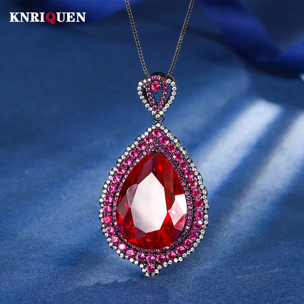 

Charms Vintage Pear 18*25mm Ruby Pendant Chain Necklaces for Women Gemstone Lab Diamond Cocktail Party Fine Jewelry Lady Gift