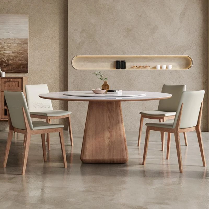 Dining Room Sets Stable 12mm Rock Slab 18mm Thickness Of Base Plate Tabletop Kitchen Table With 360°Turntable Mesa Furniture HY