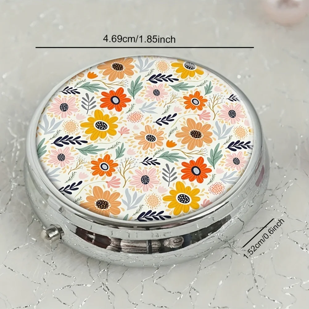 Flower Round Medicine Box: 3 Grid Mini Decorative Portable Travel Tablets Vitamin Rack Organizer,Carry Pocket or Wallet