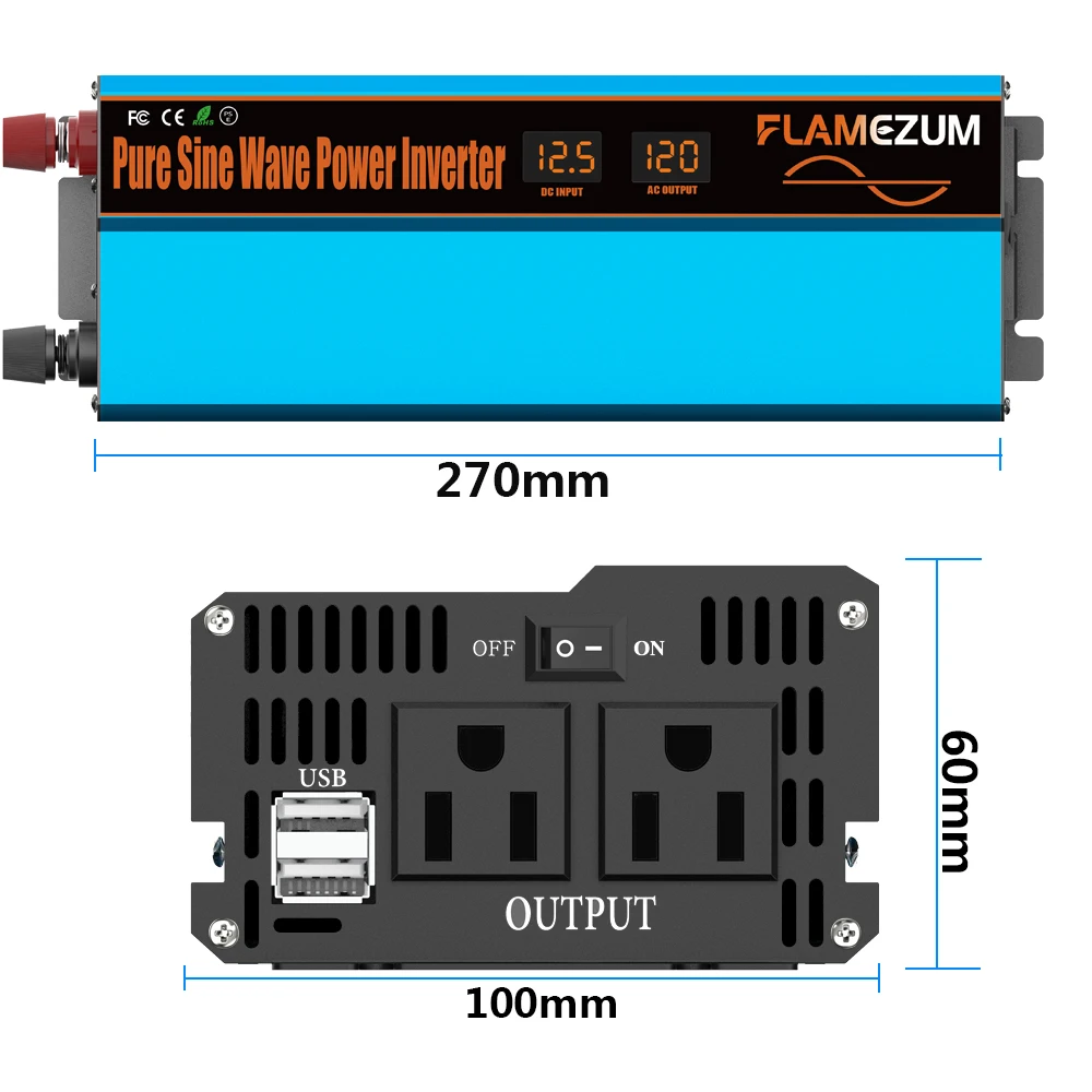 Car 1500W Power Inverter 12v 120v Converter DC 12V to AC 120V 110V Portable Auto Pure Sine Wave 2 USB Charger 12 220 180W 150W