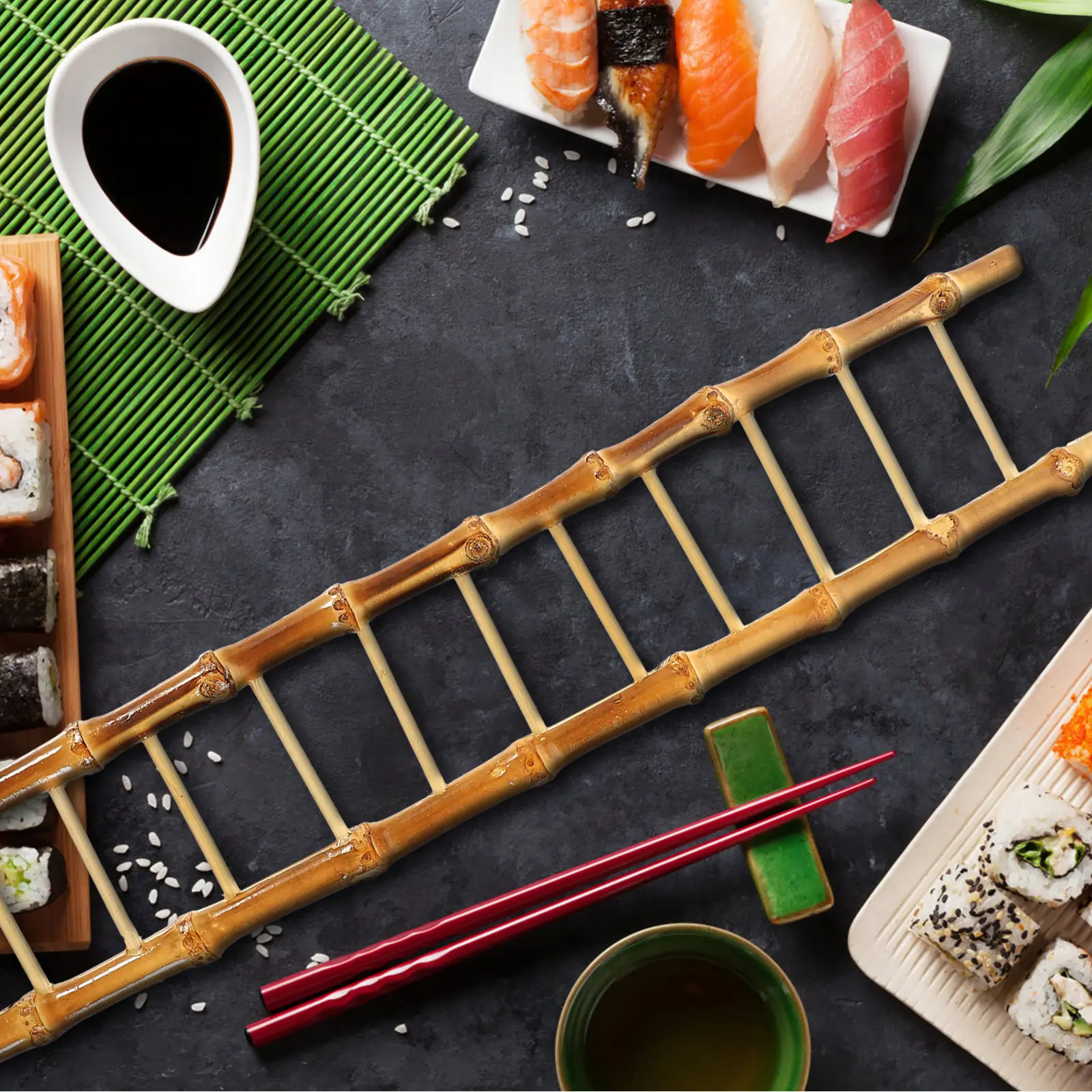 Sushi Plating Bamboo Ladder Miniature Sashimi Dish Decor Food Photography Prop Home Table Ornament