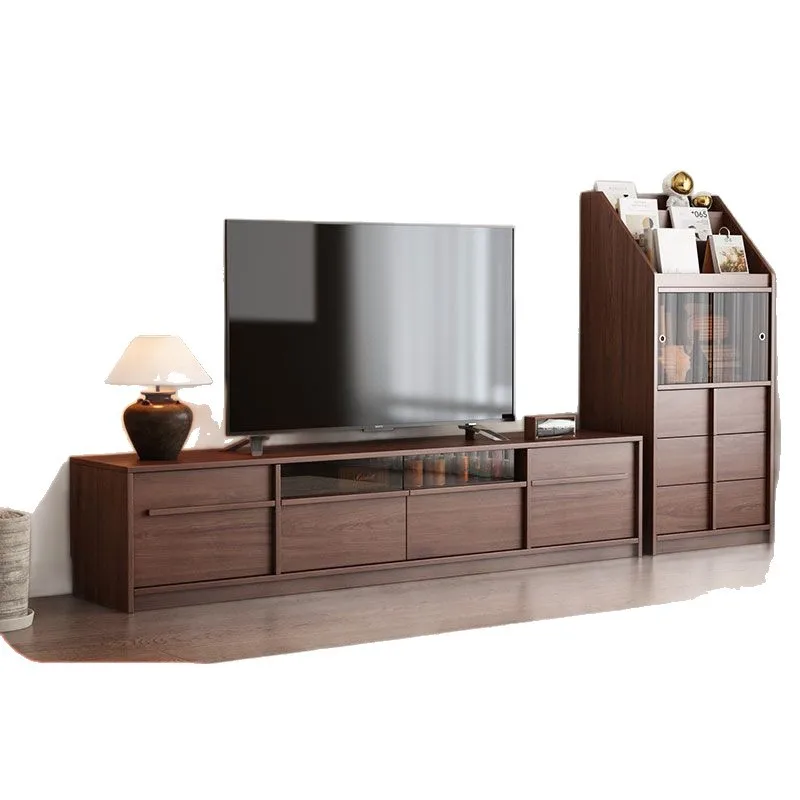 

TV cabinet solid wood board living room household 2026 new locker integrated small apartment storage cabinet