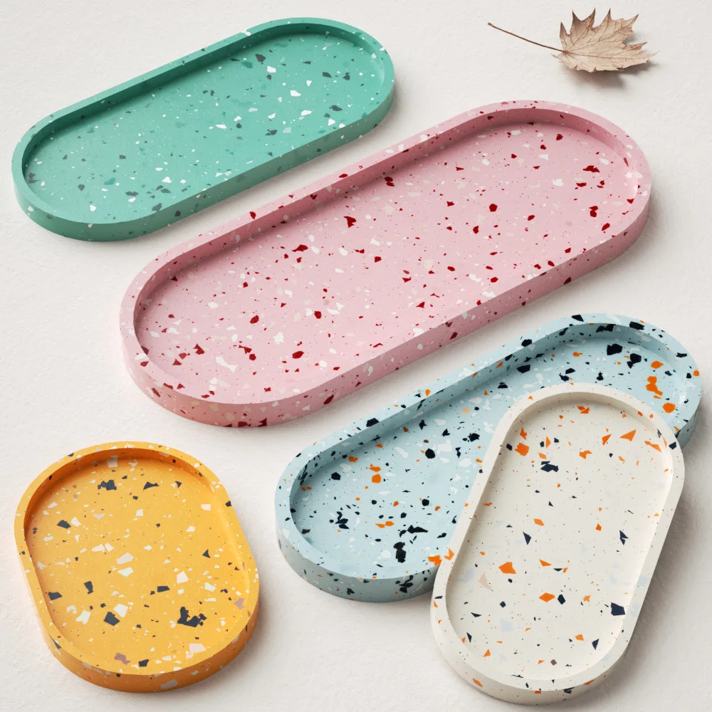 Terrazzo Tray Silicone Mold Oval Concrete Home Decor Tray Mold Small Ornament Gypsum Display Dish Epoxy Resin Mold