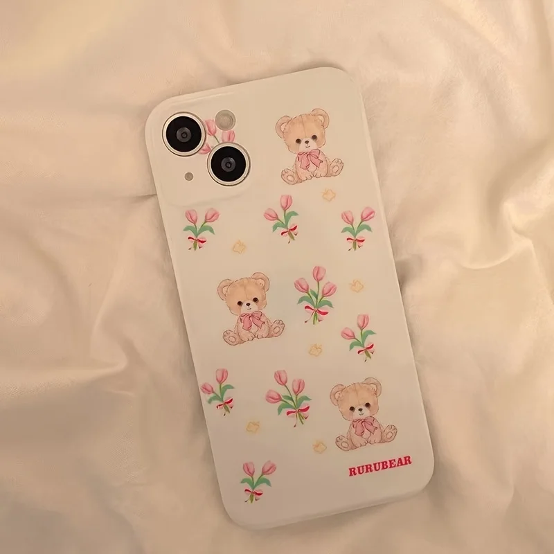 Rhombic flower bush bear Phone Case For iPhone 14 Plus 7 8 X XS XR 11 12 13 Pro Max Silicone Cover Cases With Holder