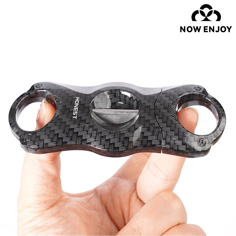 NOW ENJOY 2026 Handiness Cigar Scissors Double-edged Stainless Steel V-shaped Cutter Carbon Fiber  Cigar Tool For Travel