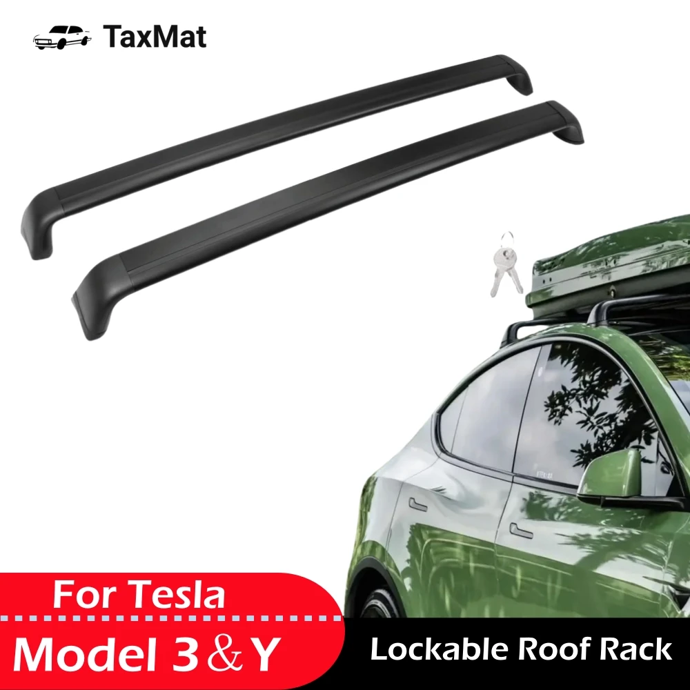 

Cross Bars Lockable Roof Rack for Tesla Model Y Model 3 Highland 2024-2017, Rooftop Luggage Cargo Carrier for Canoe Kayak Bike