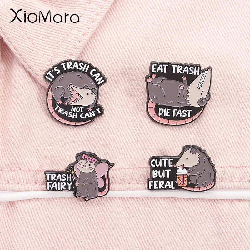 Screaming Possum Enamel Pin Cute Opossum Trash Fairy Cute But Feral Eat Trash Die Fast Brooches Lapel Badge Funny Jewelry Gifts