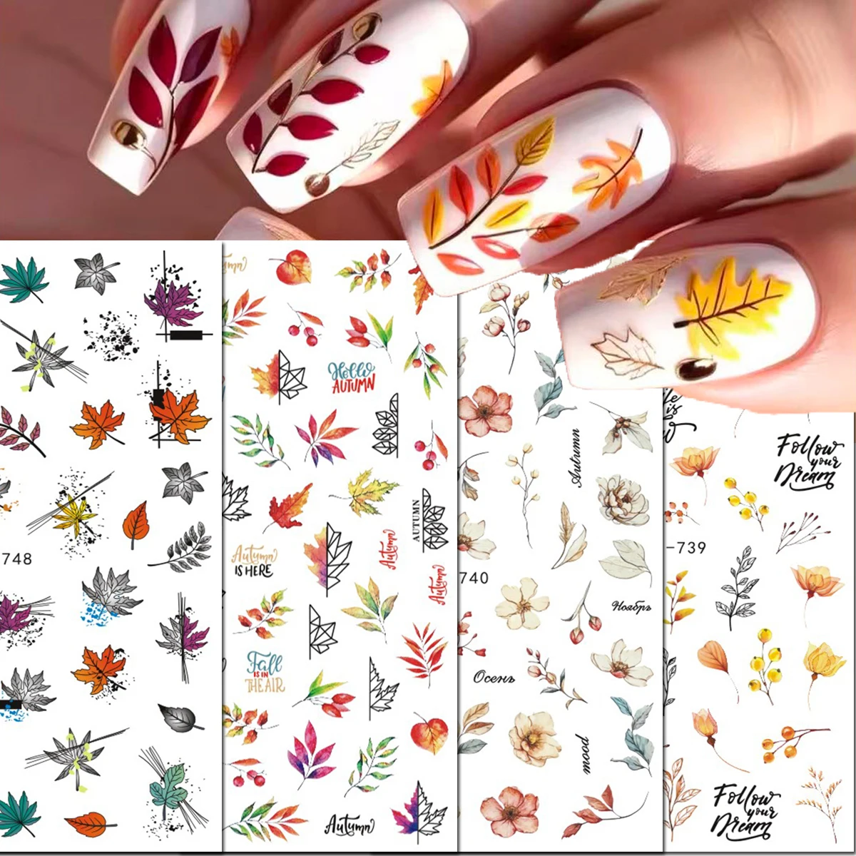 1pcs Autumn Maples Leaf Gold Dried Leaf Flowers Pumpkins 3d Nail Stickers Nail Decals For Nails Tips Decorated DIY