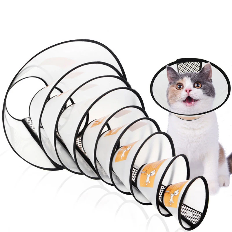 Cat Cone Elizabethan Collar Adjustable Recovery Anti-bite Ring Pet Cone Lightweight Plastic Collar Cats Mini Dog Rabbits Collars