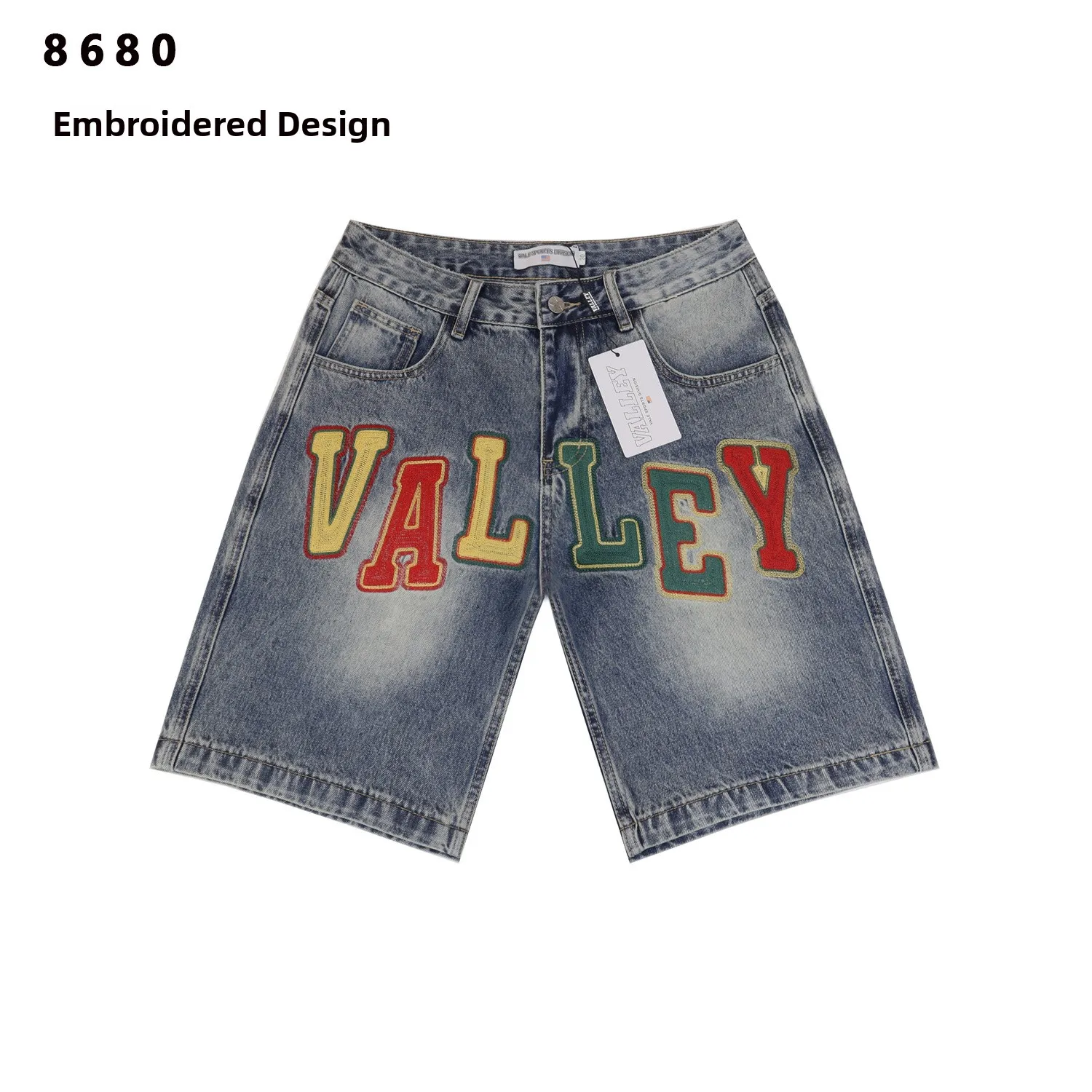 

Valley Drs American Sle Street Hip Hop Embroidery Letter Denim Casual Five-Point orts Youth Loose Fit Summer orts