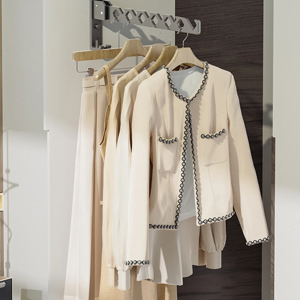 Wall -mounted Interior Drying Rod Balcony Folding Drying Rack Toilet Toilet Clothes Drying Rod Free Punching Drying Rod