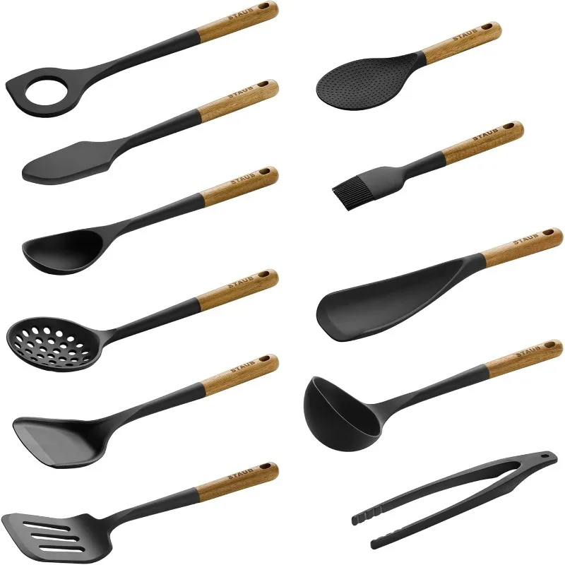 Utensili da cucina in silicone, 11, neri