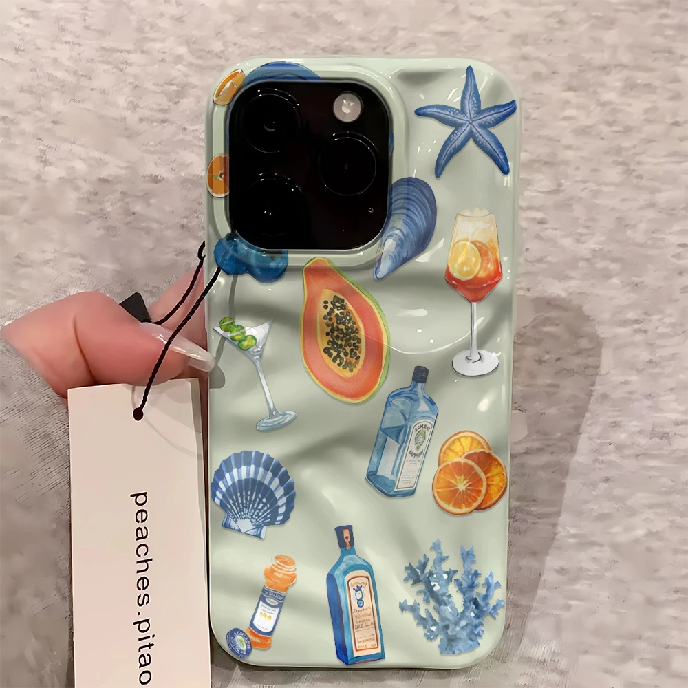 Marine Life And Alcohol Phone Case For IPhone 11 12 14 13 15 16 17 Pro ProMax  Plus 17Air Luxury Shockproof Wave Soft Cover Case