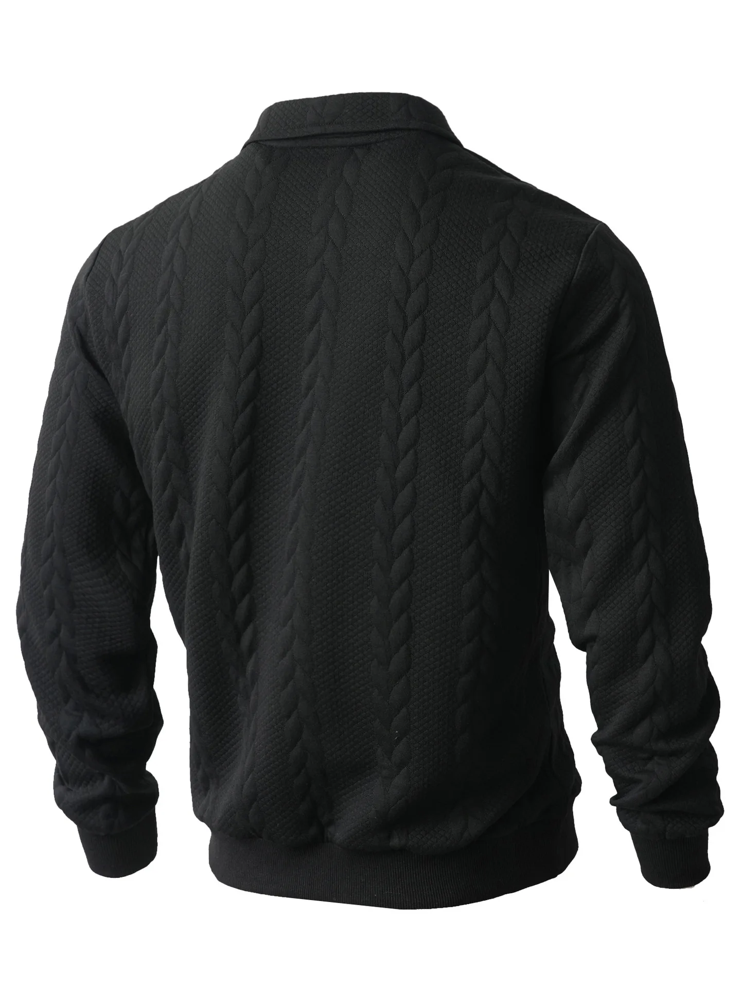 Mens Lapel Half Zip Sweatshirt Long Sleeve Cable Textured Pullover Relaxed Fit Tops For Daily Casual Autumn And Winter Dressing