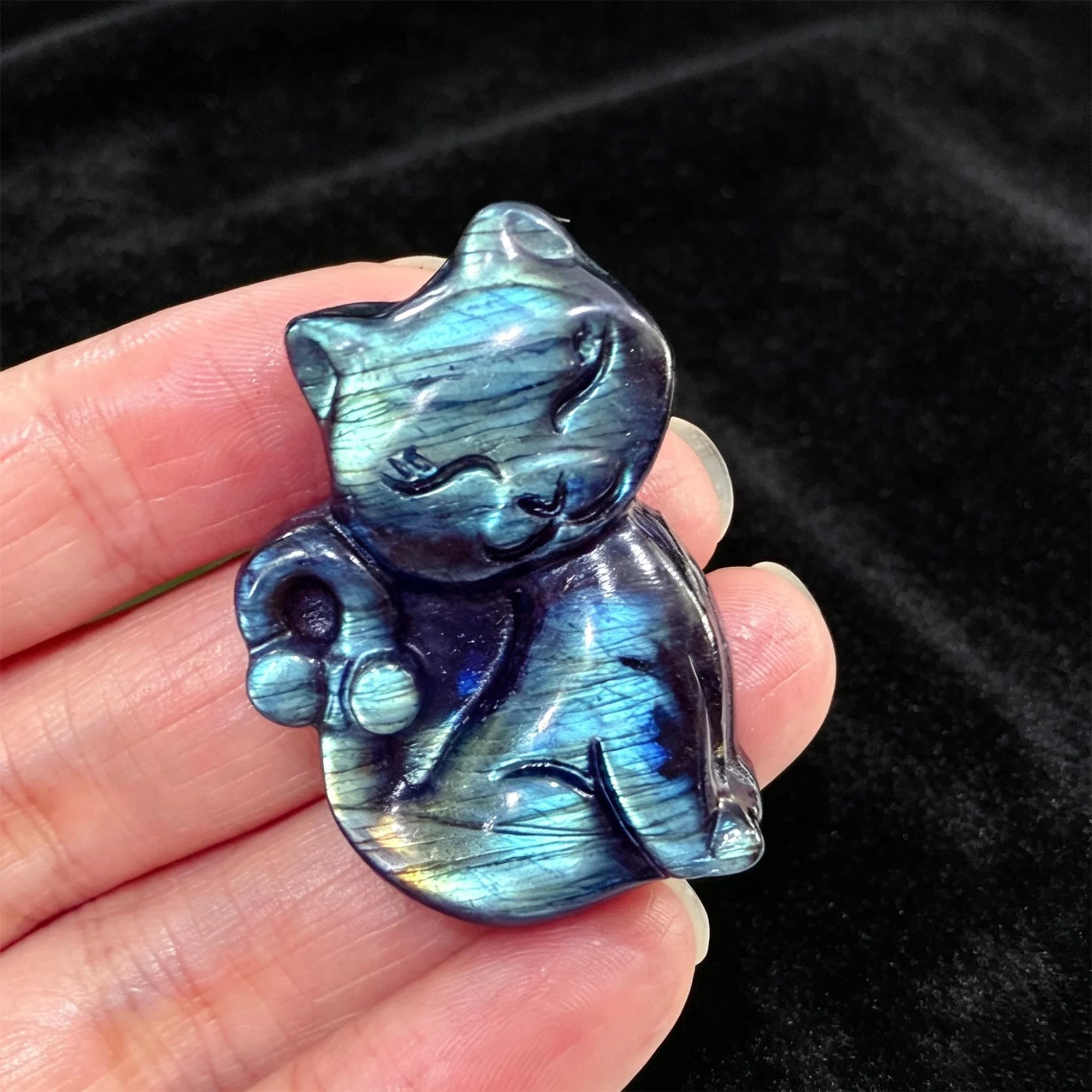 Natural Labradorite Cat Carving Hand Carved Crystal Cat Figurine Reiki Healing Animal Statue Home Office Desk Decor Gift