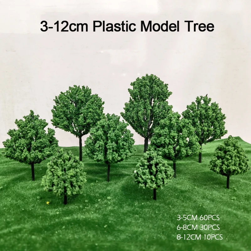100pcs/bag Mini landscape model tree broad-leaved green tree 3-12 cm sand table building street greening material train layout