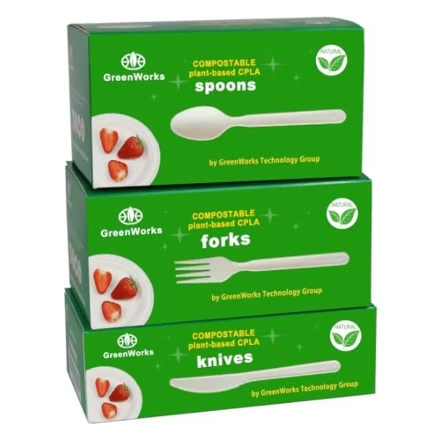 

300 Count 7 Heavy-duty Compostable Cutlery Set, 100 Forks 100 Spoons 100 Knives, BPI Certified Large t Disposable Bio-based Cut