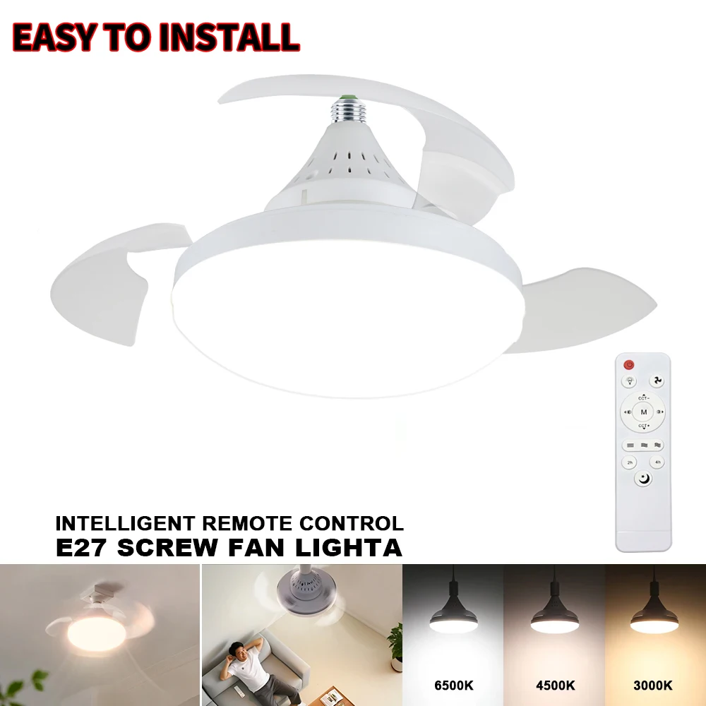 e27-ボールバブルシーリングファンライト、リモコン付き、30w-led-ソケットファン、e27-コードレススパイラルファン、キッチン、寝室、照明