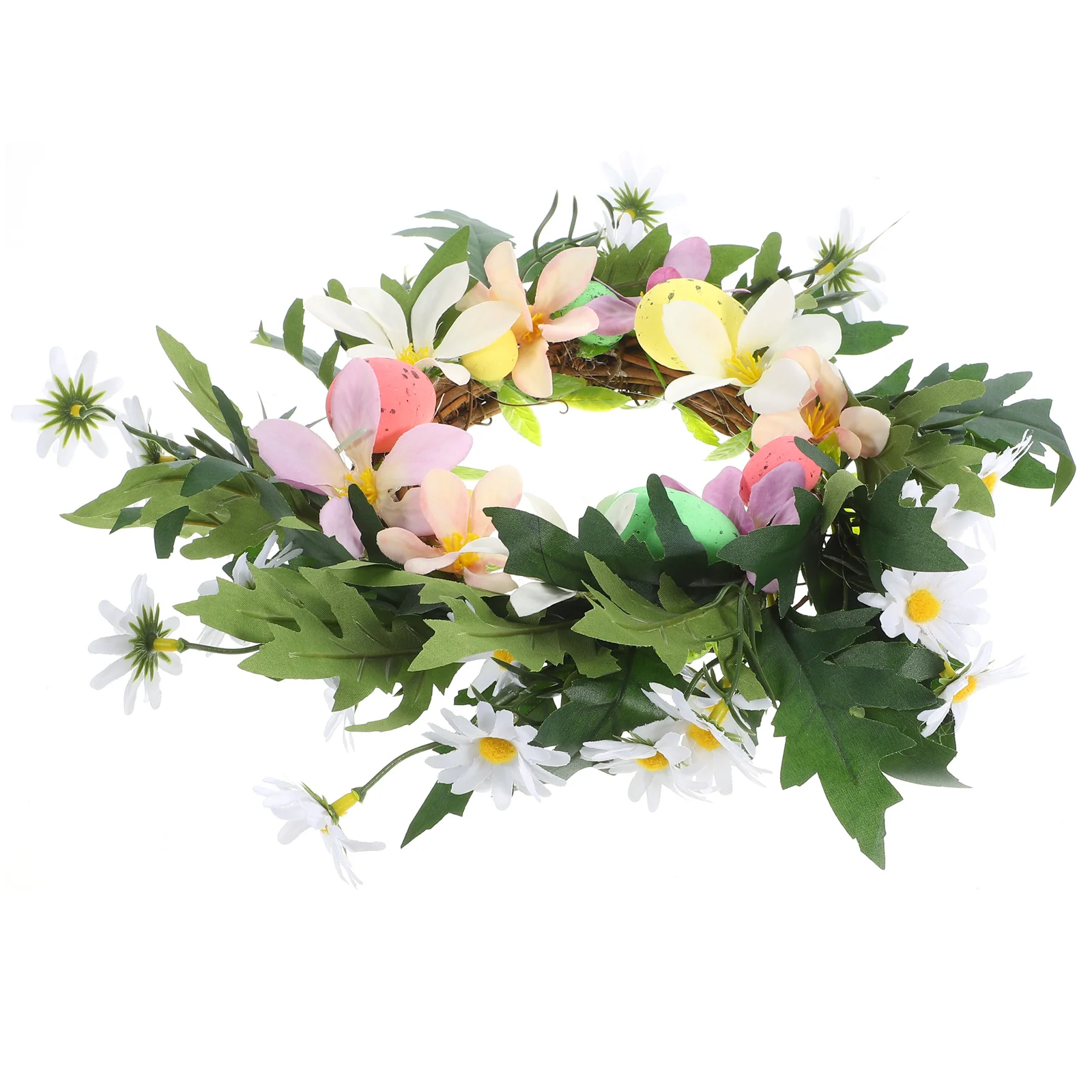 

Easter Wreath Rattan Egg Flower Leaves Artificial Decoration Front Door Hanging Garland for Easter Scene Festival Home Wall