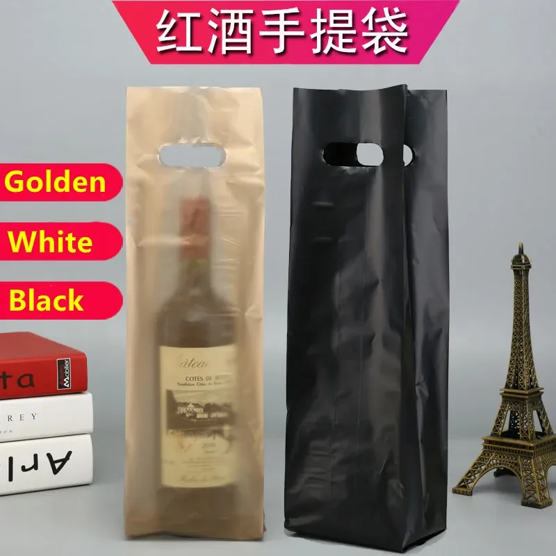 50pcs Golden Single Double bottle Red Wine Handle Bag Plastic Gift Tote Bag Beer Packaging Box Champagne Glass Bottle Gift Bag