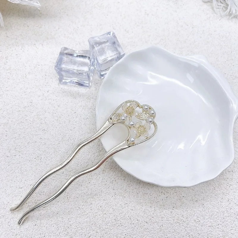 دبوس شعر على شكل حرف U على شكل زهرة اللؤلؤ الجنية الفائقة دبوس شعر معدني عالي الجودة دبوس شعر على الطراز الصيني الجديد دبوس شعر على الطراز العتيق لتزيين الشعر #4