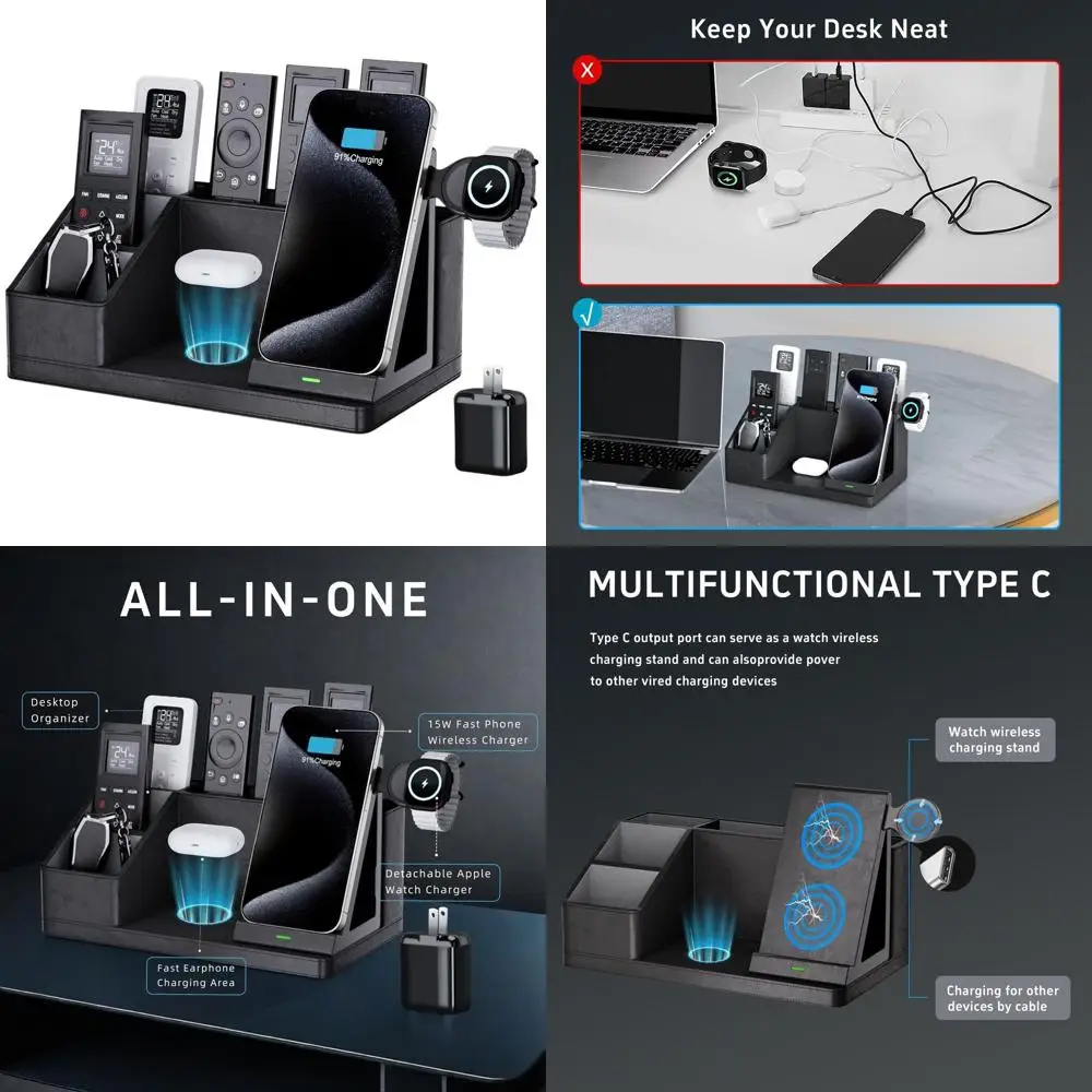 

4-in-1 Charging Desk Organizer: Nightstand Holder for Remote, Pen, and Office Supplies