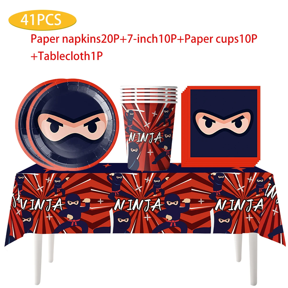 KAYOU-Red Ninja Theme Disposable Tableware Set for Children, Happy Birthday Party Decoration, Napkin, Cup, Plate, Party Decor