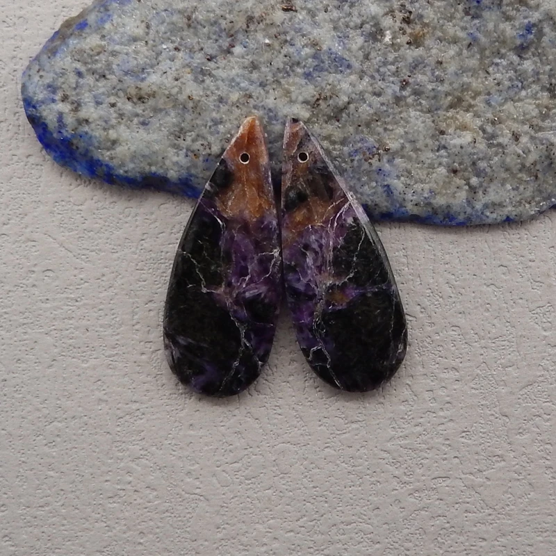 

Natural Stone Charoite Earring Beads,Fashion Jewelry Water Drop Earrings Accessories For Women 37x15x5mm 9g