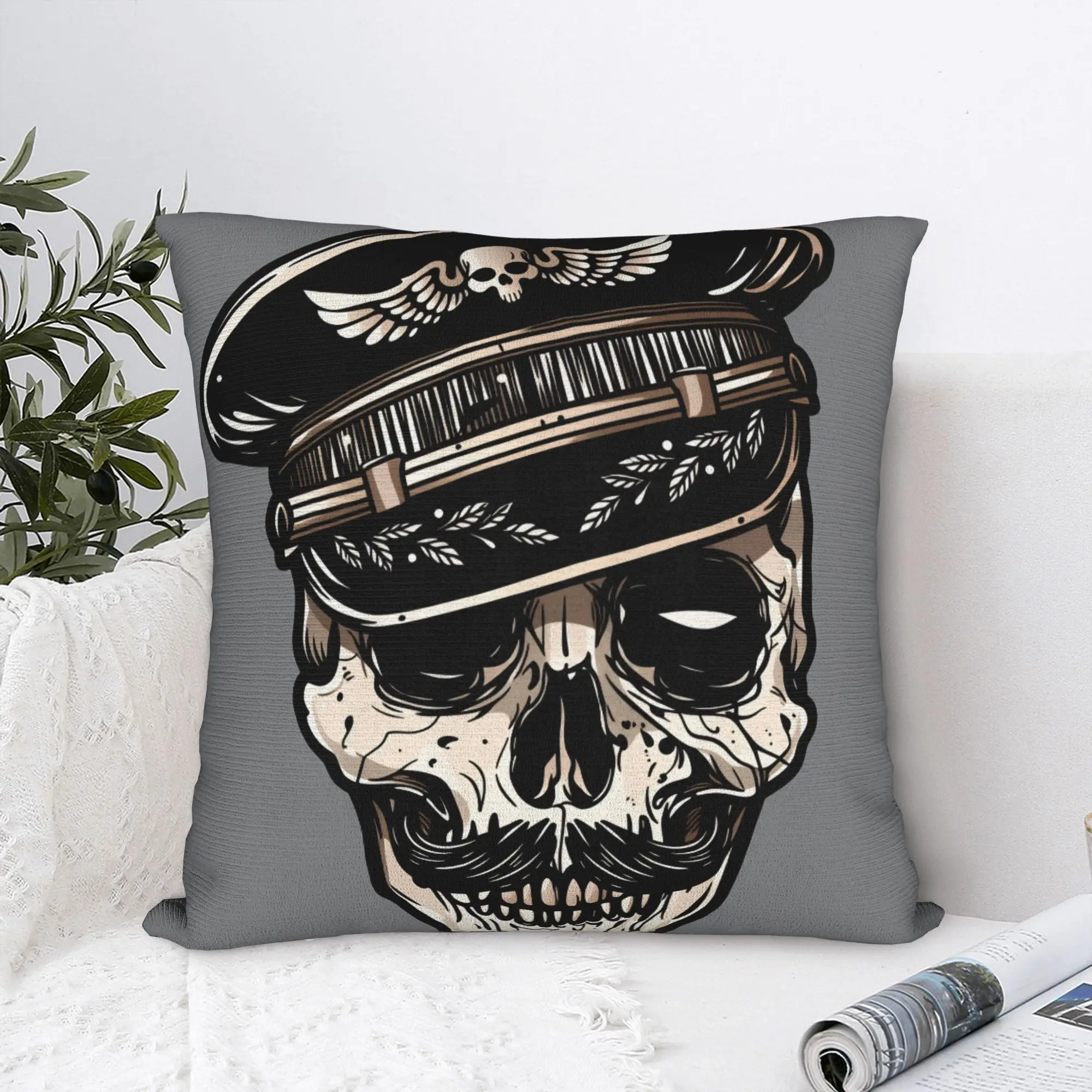 Black Grey Skull Face Día de los Muertos Pillow Cover  Custom Cushion Cover Kawaii Pillow Case For Living Room Sofa