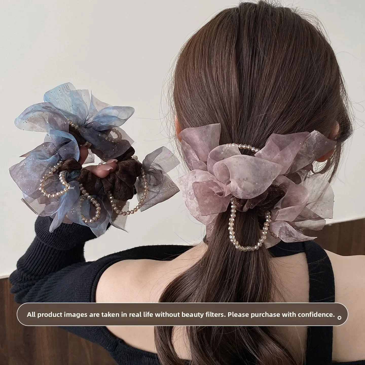 French Style Platinum Velvet Butterfly Hair Ties Beaded Headbands High Elasticity Autumn Winter New Arrival Fluffy Hair Acces