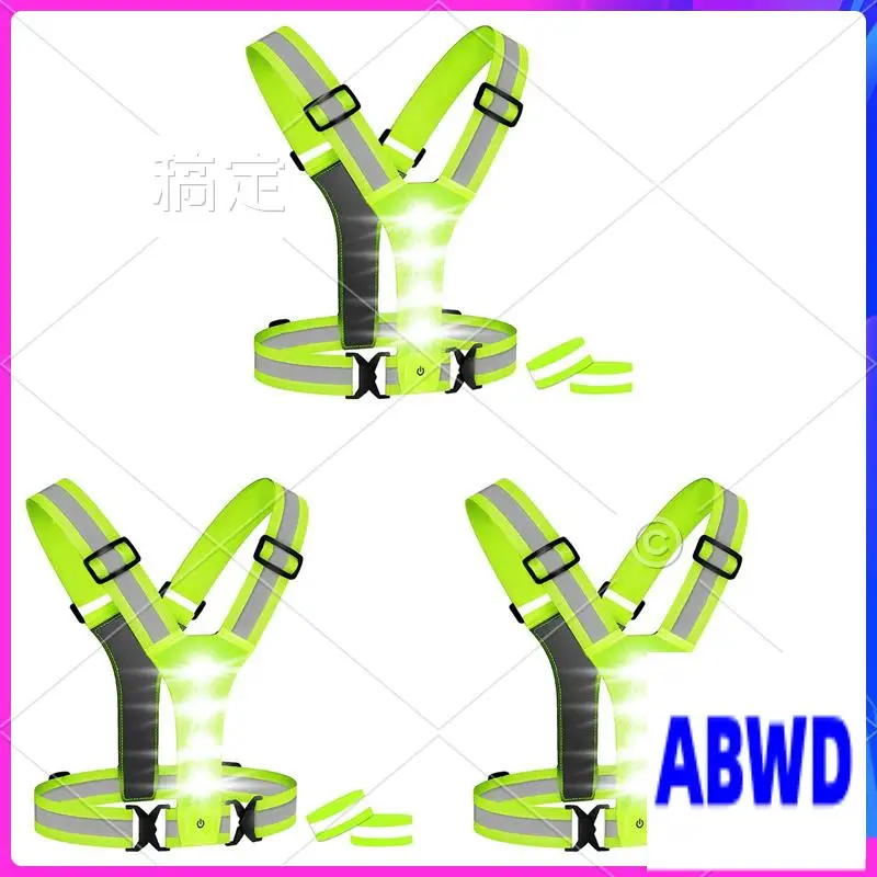 

WD-3X LED Running Vest,LED High Visibility Reflective Vest Safety Vest With 6 Reflective Bands For Cycling Jogging Running