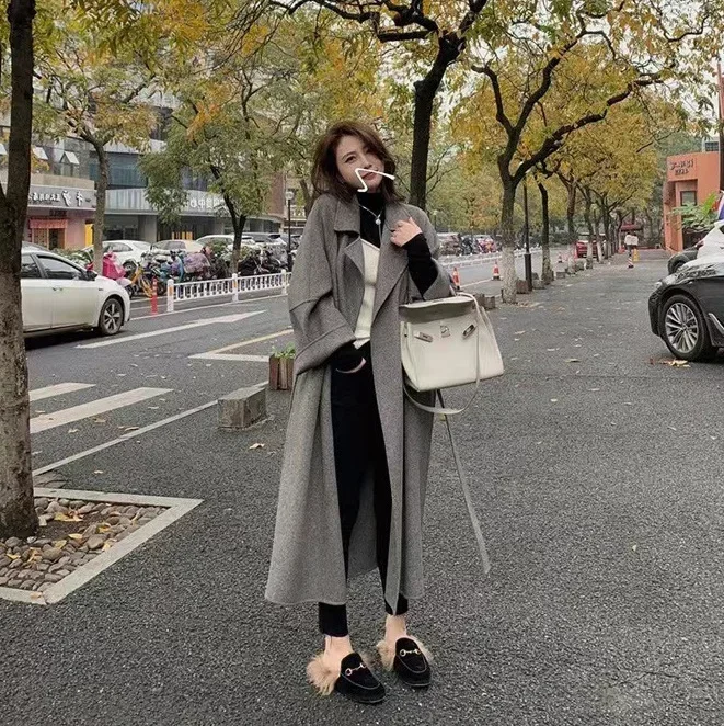 Lazy coat Korean version of red double-sided woolen cashmere wool coat wool coat women