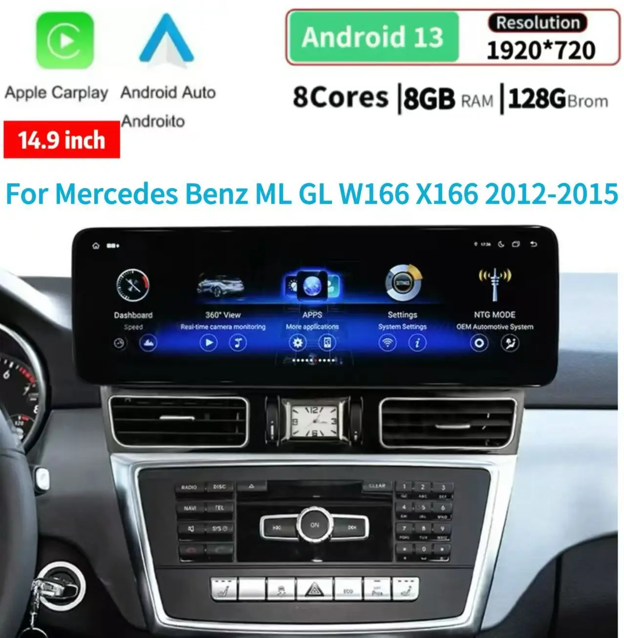 

14.9" Car Radio for Mercedes Benz ML GL W166 X166 2012-2015 GPS Stereo Upgrade