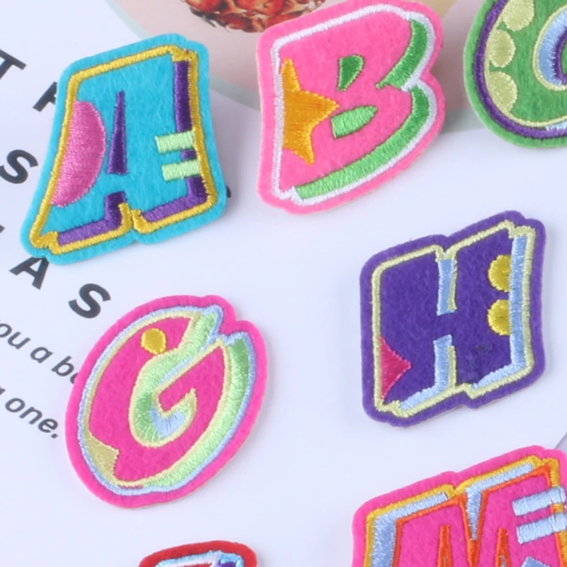 1pcs ABC Anime Letter Patch Felt Embroidered Patches Iron on For Clothing Kids Colorful Letters Child Girls Shoes DIY badges