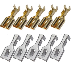 DJ623-E6.3B Type 250 Cold Pressed Brass Golden/Silvery 6.3mm Spring Flat Plate Barbed Plug Terminal Connector