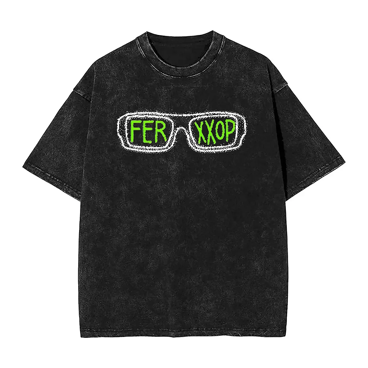 Oversized Washed T Shirt FERXXOED Lenses Casual T Shirts  Hip Hop Tshirt for Man Beach Y2K Retro Design Top Tees