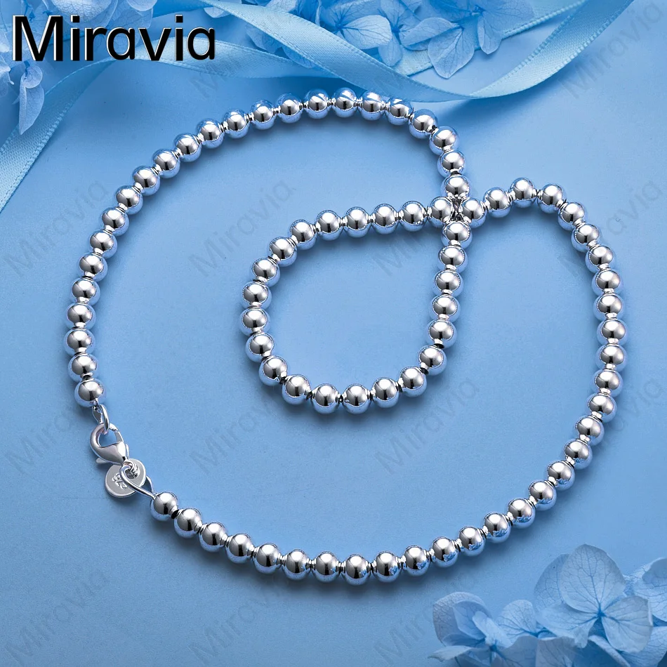 

Мирвия, стерлинговое серебро 925 пробы, 6 мм, гладкое круглое полое ожерелье из бисера - изысканные и милые украшения для свадебной вечеринки для женщин