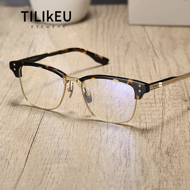 

Glasses Frame Men Retro Business Square Pure Titanium Acetate Fiber Large Face Eyebrow Rim Optical Prescription Eyeglasses Frame
