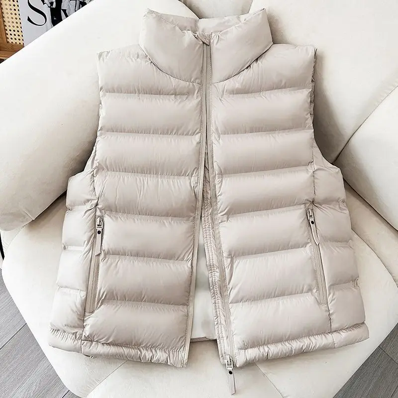 

2025 New Lightweight Cotton Vest Women's Short Stand Up Collar Fashionable Sleeveless Jacket Winter Warm Vest