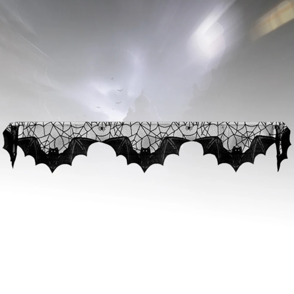 

20X80 Inch Bat Decor Halloween Tablecloth Black Spider Web Lace Runner For Dining Room Picnic Fireplace Cover Party Home Kitchen