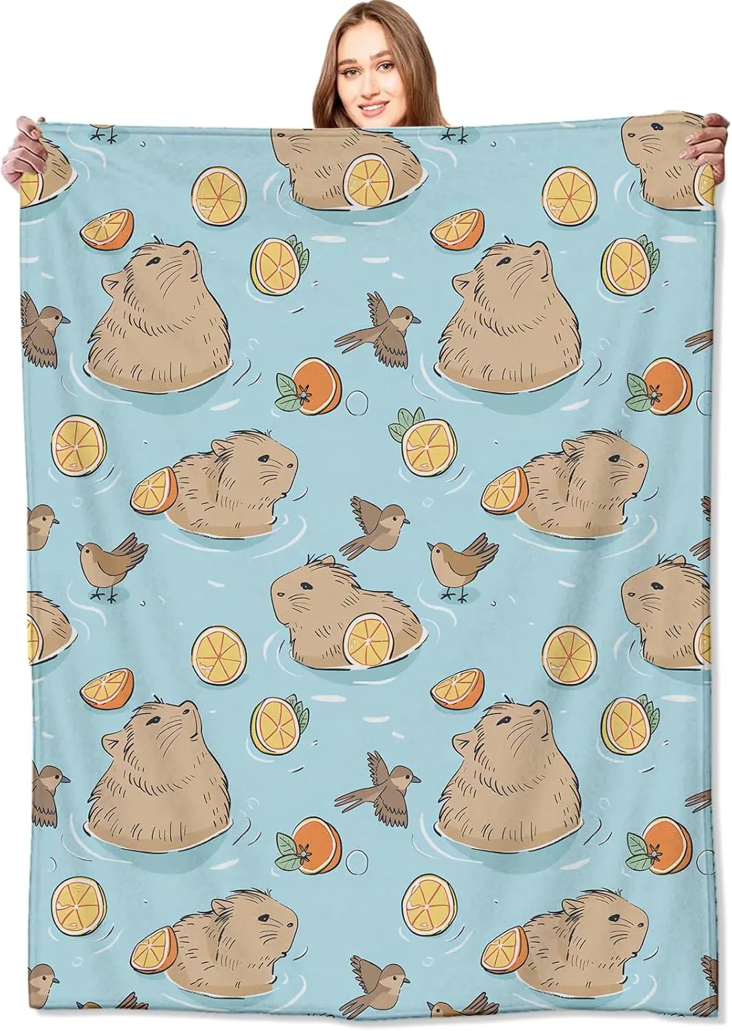

Cute Capybara Relaxation Blanket Adorable Orange and Bird Throw Blankets,Birthday Gifts for Kids & Animal Lovers,Lightweight Sof