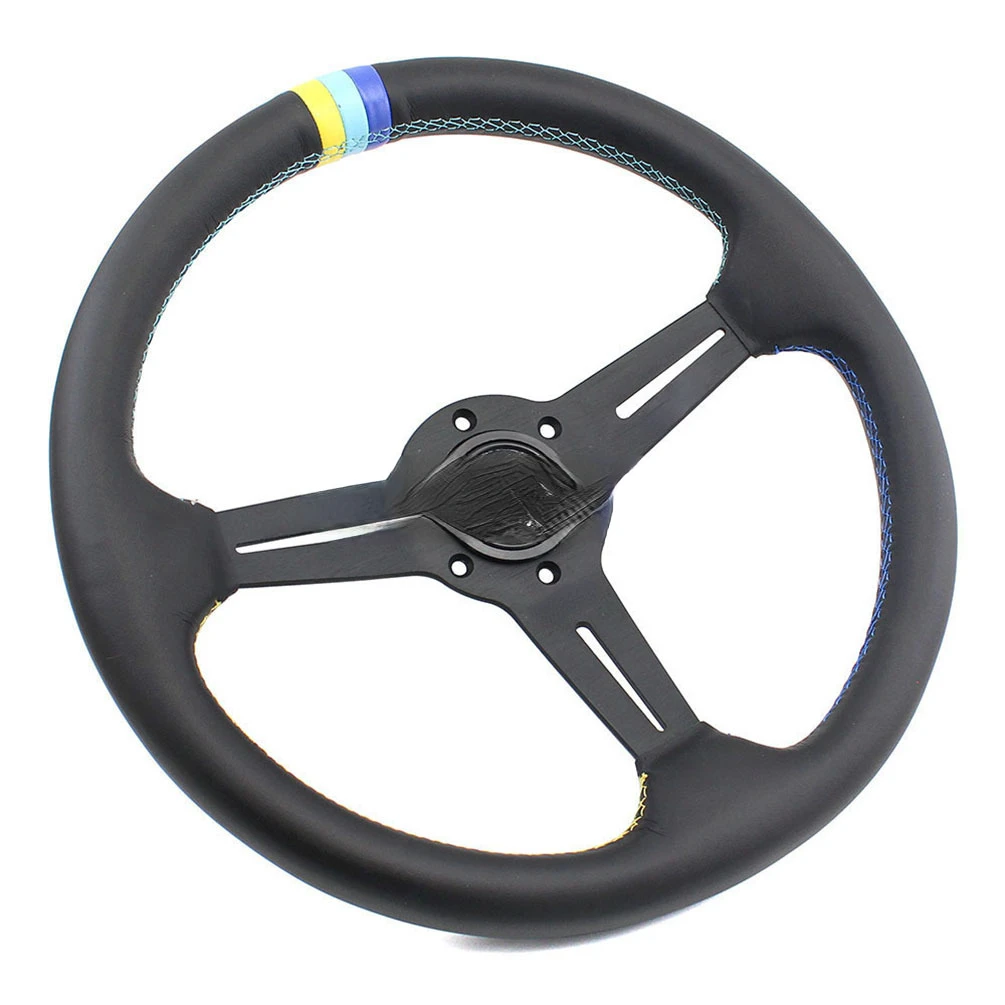 Car modified steering wheel 14-inch Gr three-color strip light concave steering wheel, general racing leather steering wheel