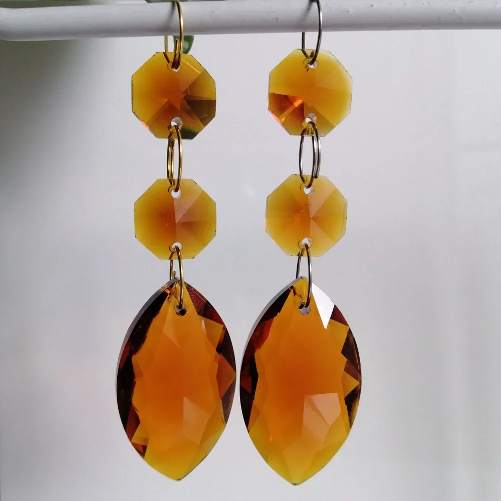 

Camal 2Pcs Amber 38mm Horse-eye Shaped Drops Crystal Pendants w/ 14mm Octagon Beads SunCatcher Garland Lighting Chandelier Parts