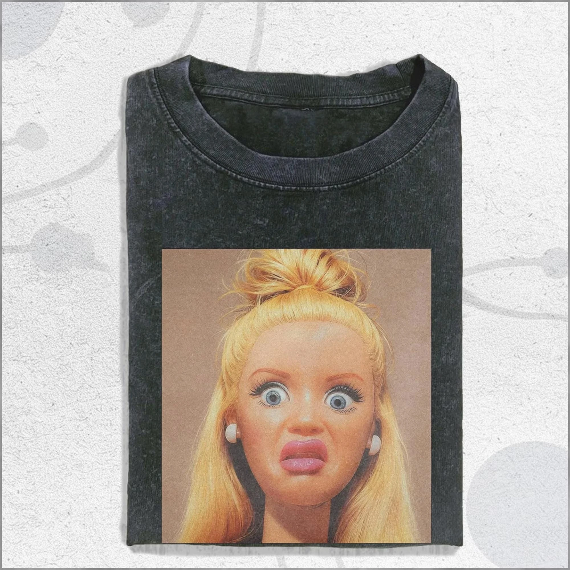 Lustiges Puppen-Print T-Shirt aus Baumwolle für Männer und Frauen Übergroßes Gewaschenes T-Shirt Hochwertige Batik Retro Mode Streetwear Grafik T-Shirts