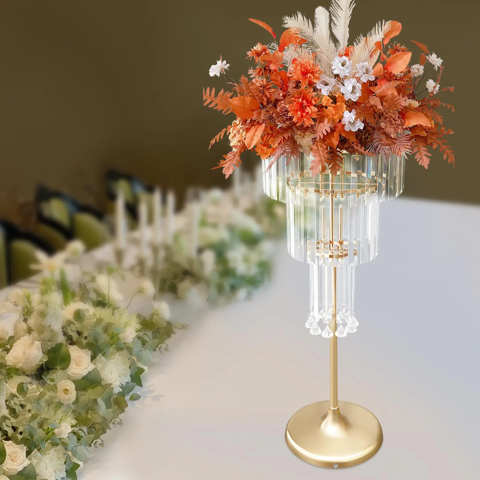 Headery 2 pezzi centrotavola matrimonio a 4 livelli vasi di cristallo, supporto per fiori in acrilico da 32,3 pollici con cristalli pendenti, piedistallo lampadario rotondo