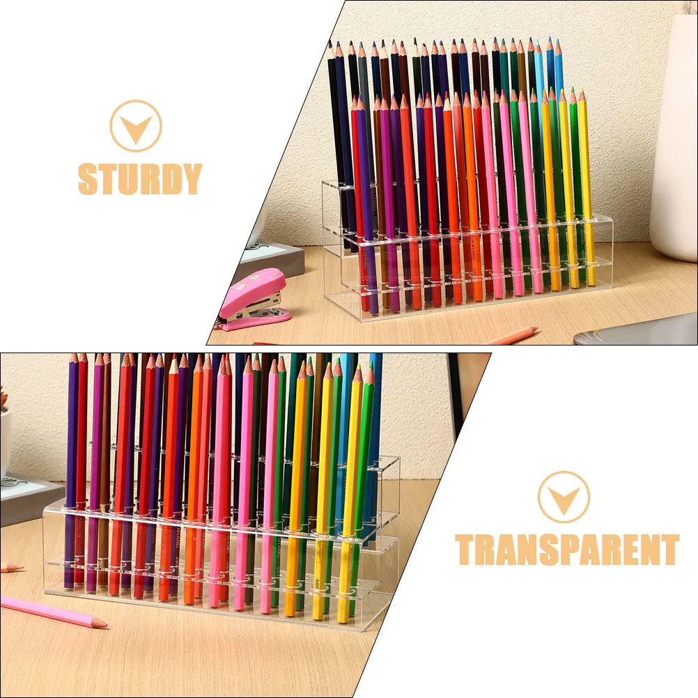 

2Pcs Pen Holder 48 Hole Clear Acrylic Organizer Stand for Office Desk Brush Pen Storage Rack Eyebrow Pencil Holder Display Stand
