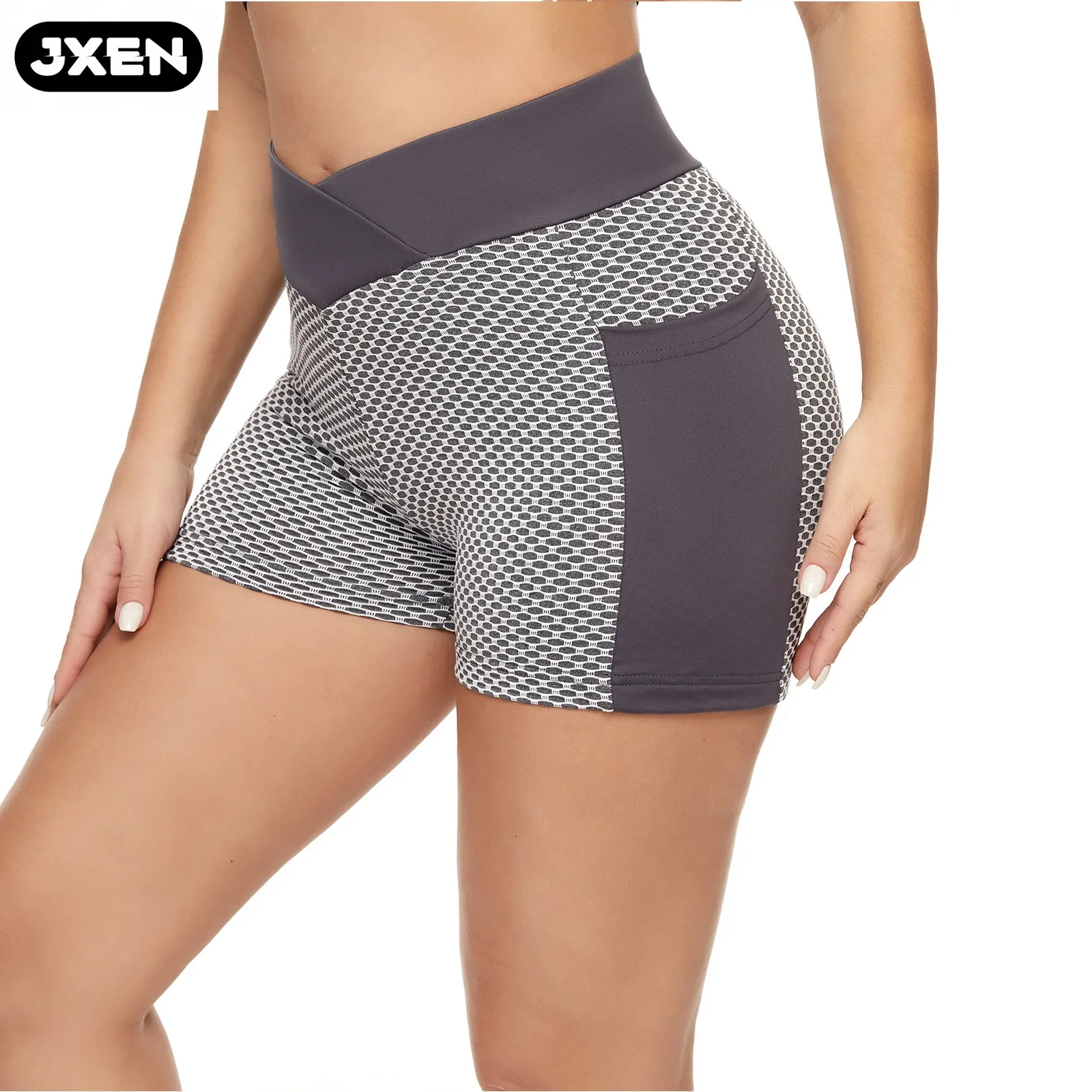 Fitness Pants Breathable High Waist Hip Lift Jacquard Yoga Pants Tight Sports Honeycomb Bottoming Three-point Shorts Women