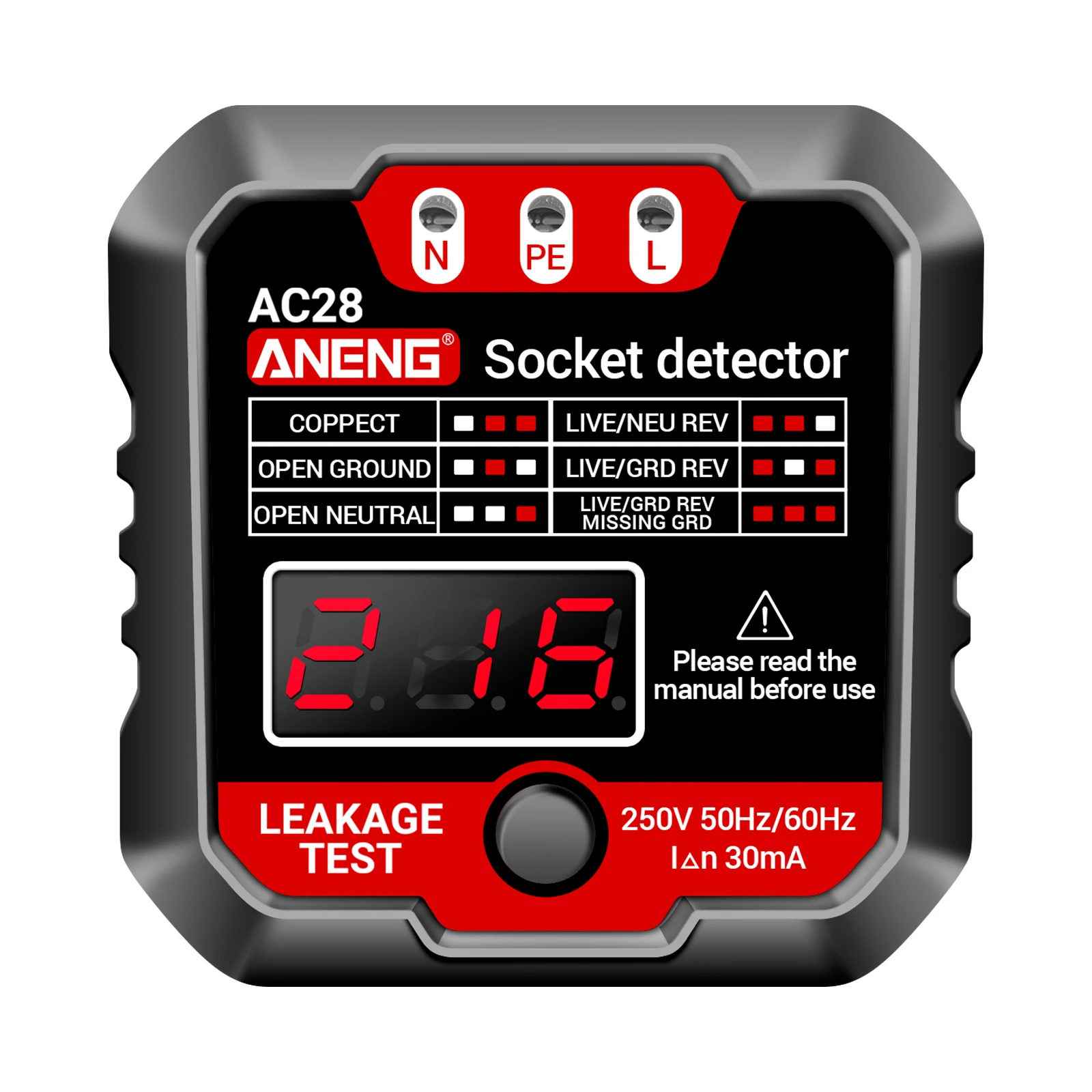 ANENG Outlet Tester Receptacle Detector with Voltage LCD Display 250V Power Socket Checker Automatic Circuit Tester Polarity Vol