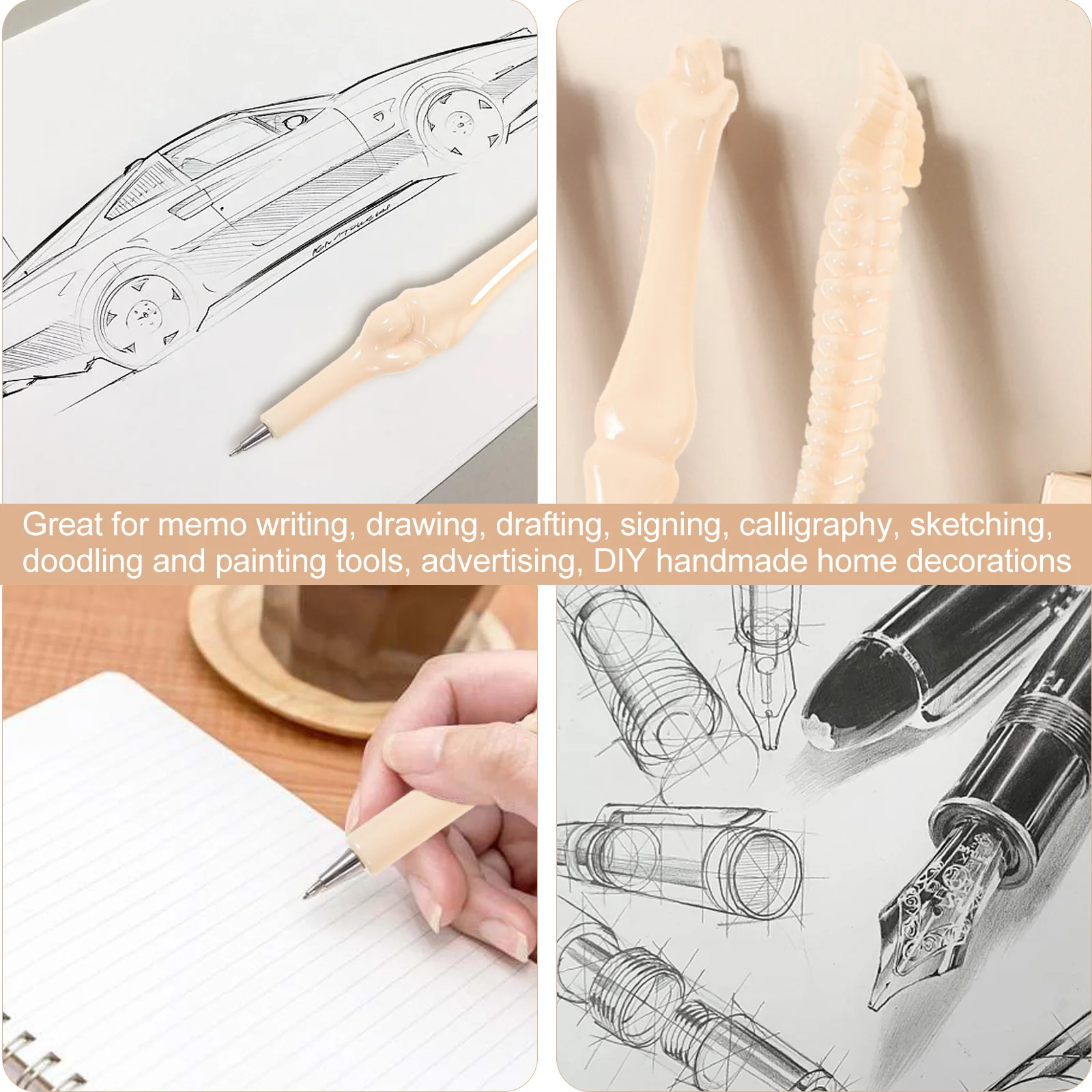 12Pcs Bone Design Ballpoint Pens Blue Ink Smooth Writing Portable Creative Writing Pens Office School Supplies Halloween Party